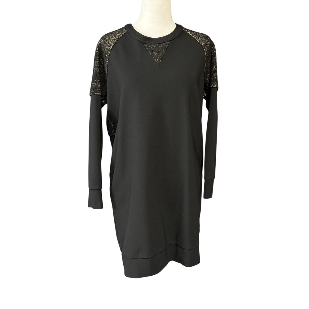 Madewell Sweater Dress Womens S Black Colorblock Knit Shift Long Sleeve 08129